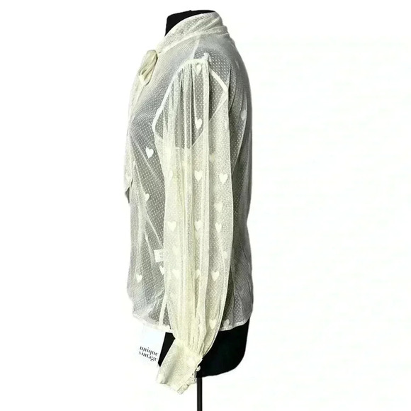 Unique Vintage Ivory Heart Sheer Button Front Blouse Size L - Picture 3 of 8